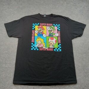 Super Mario Shirt Mens XL Black Luigi Peach Toad Graphic Tee Nintendo Optima